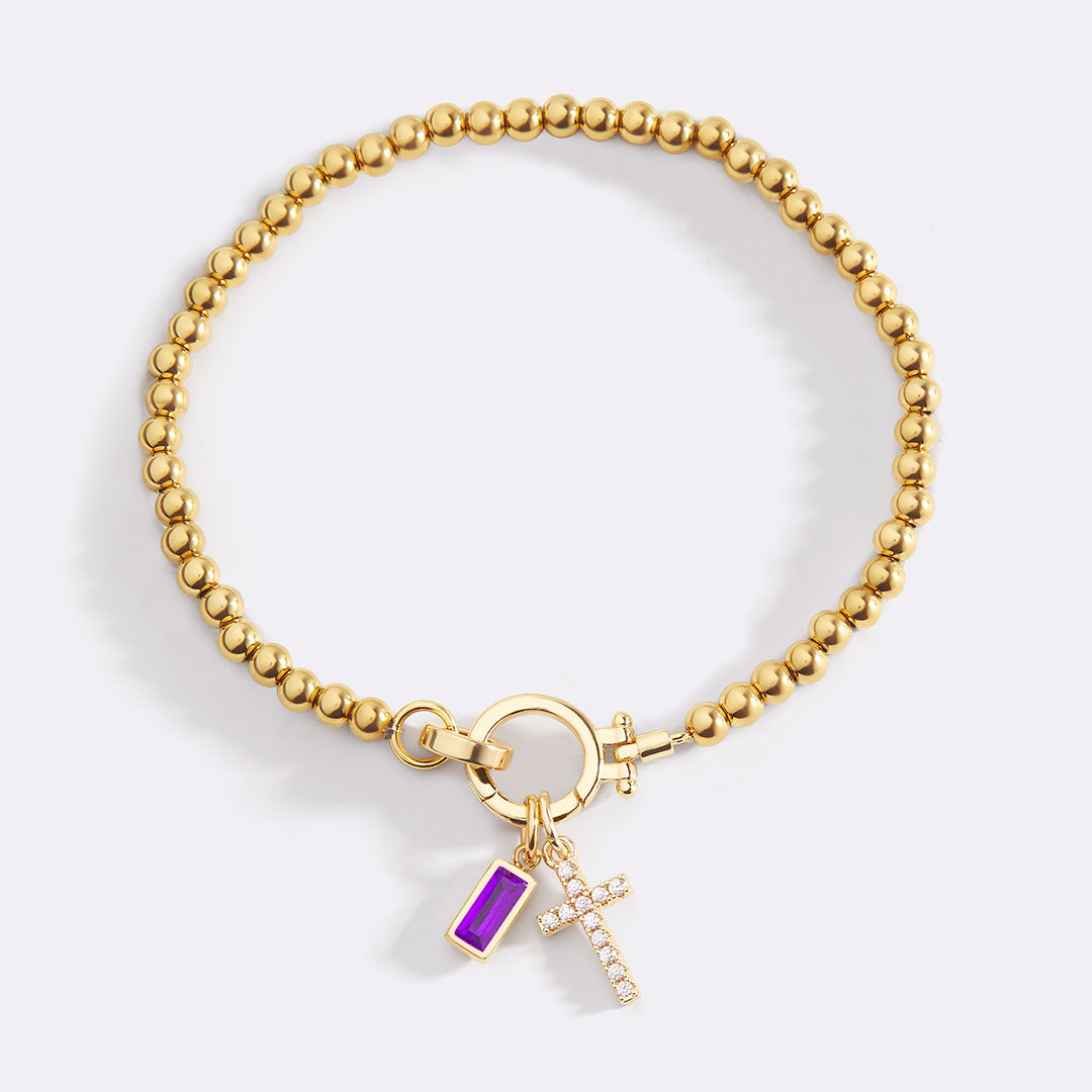 Cross Charm Birthstone Bracelet