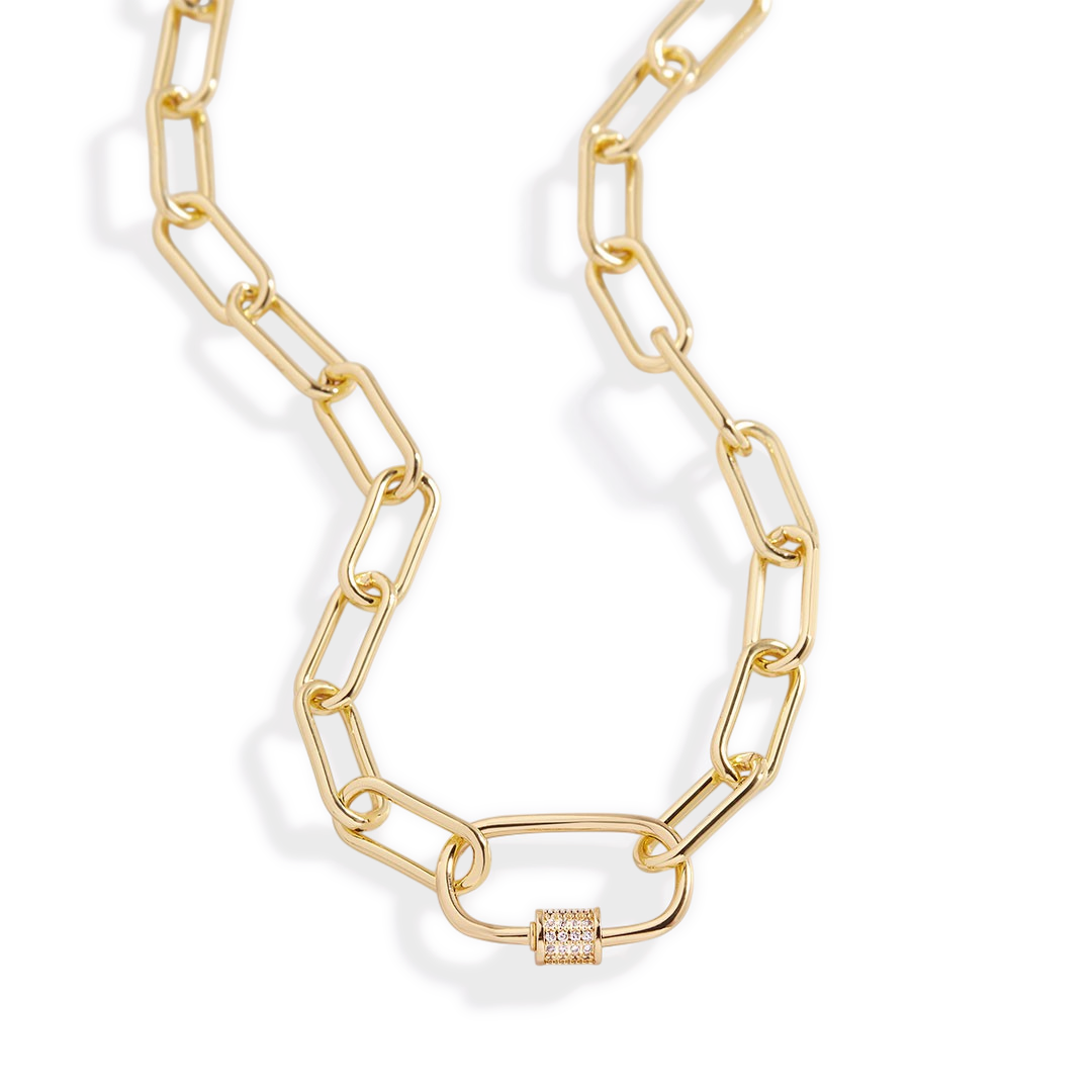 Link Chain Necklace with Pave Carabiner
