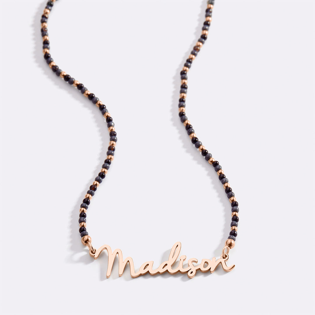 Onyx Beaded Fairy Name Necklace