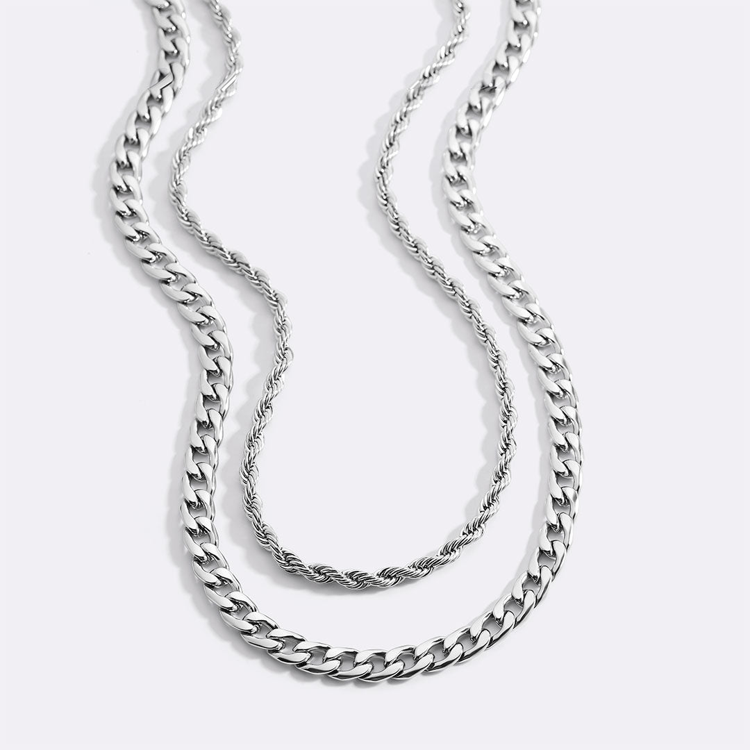 Rope & Cuban Layered Necklace Duo
