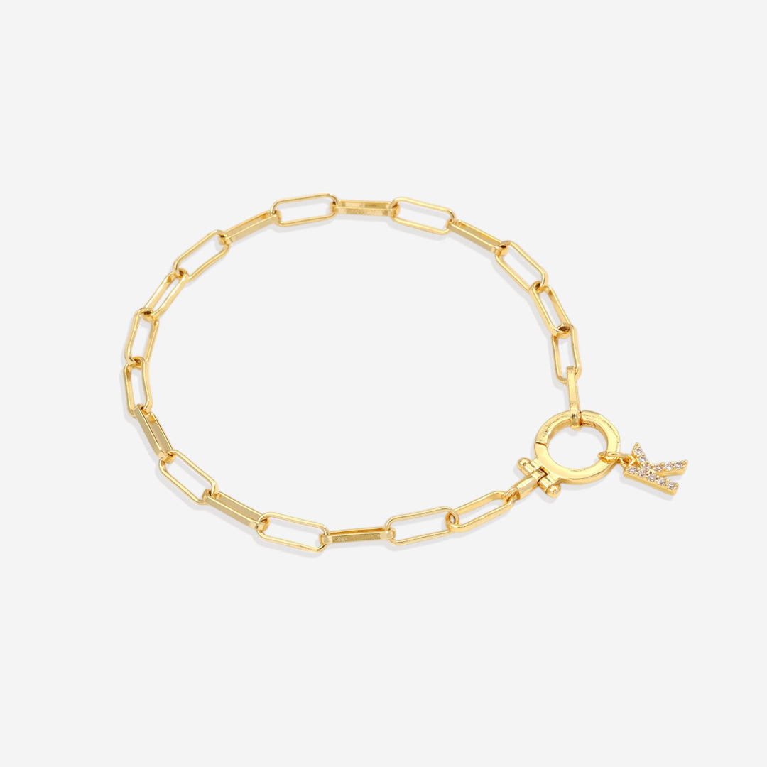 Mint Paperclip Bracelet with Pave Initial Charm