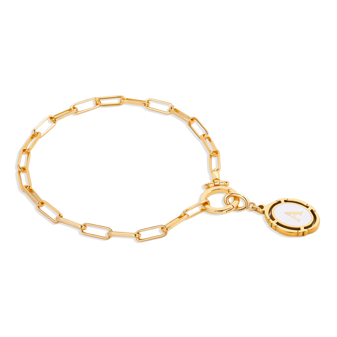 Mint Paperclip Bracelet with Vintage Initial Charm