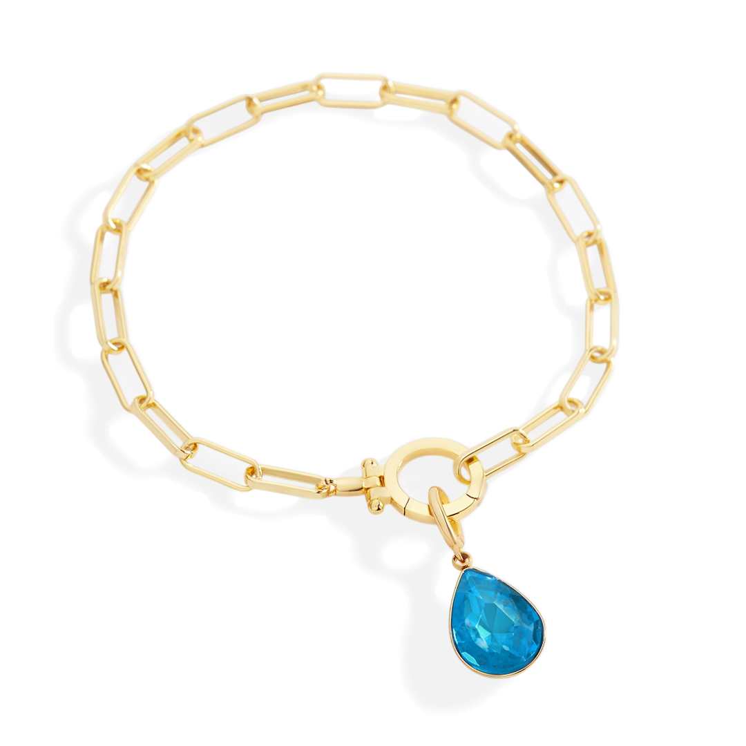 Mint Paperclip Bracelet & Teardrop Birthstone Charm