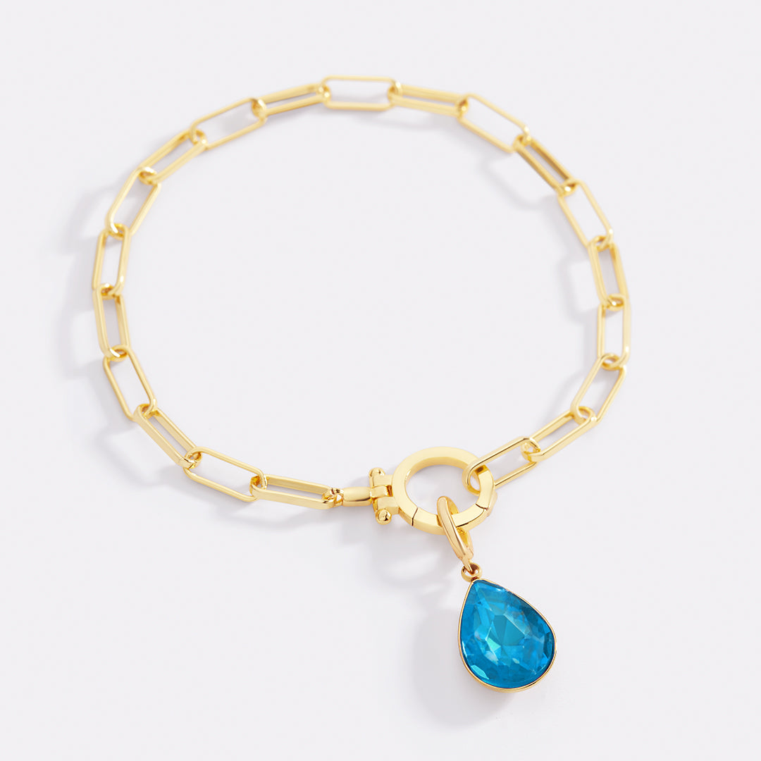 Mint Paperclip Bracelet & Teardrop Birthstone Charm