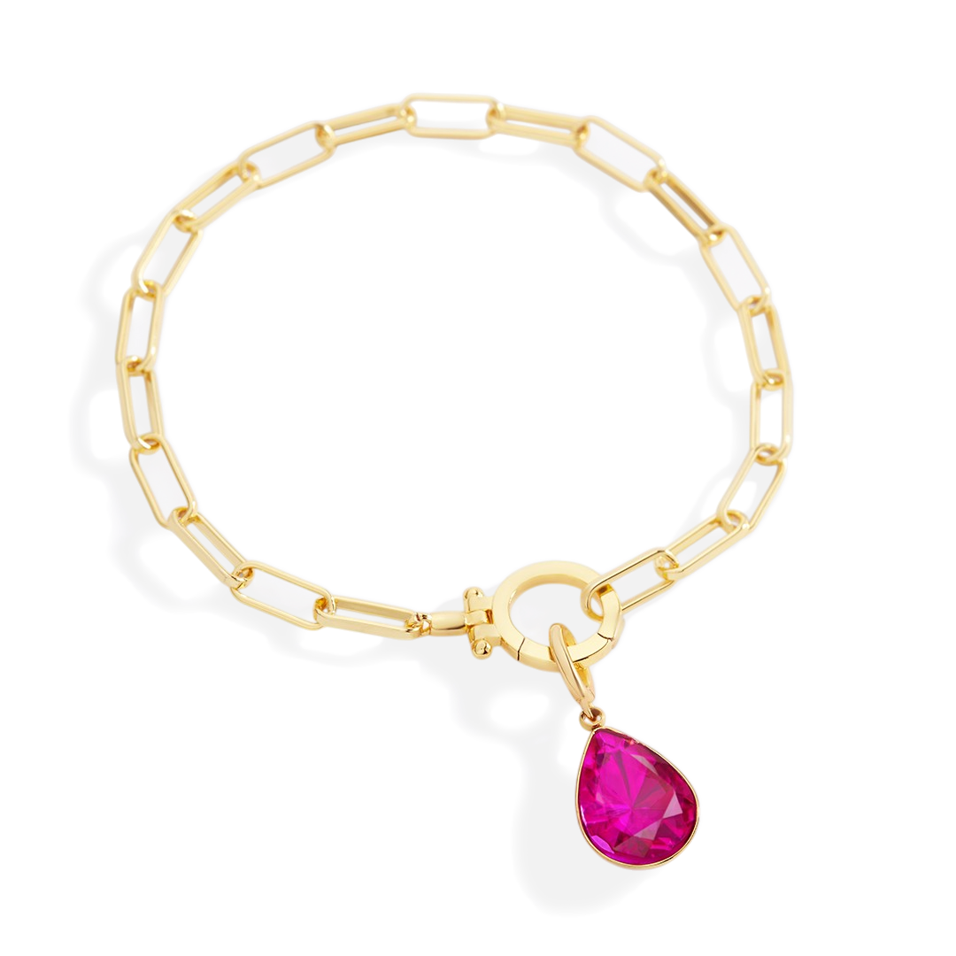 Mint Paperclip Bracelet & Teardrop Birthstone Charm