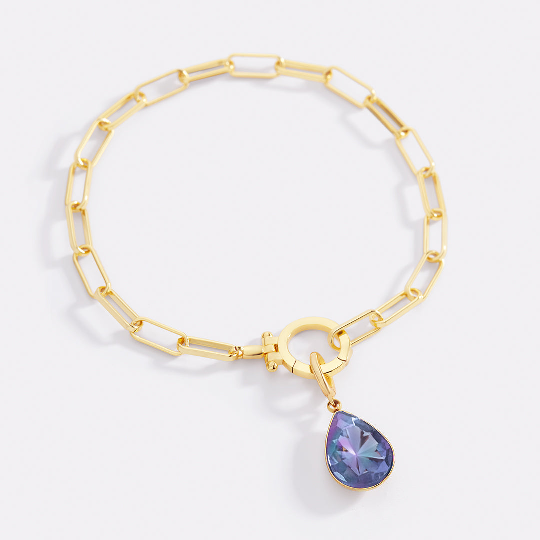 Mint Paperclip Bracelet & Teardrop Birthstone Charm