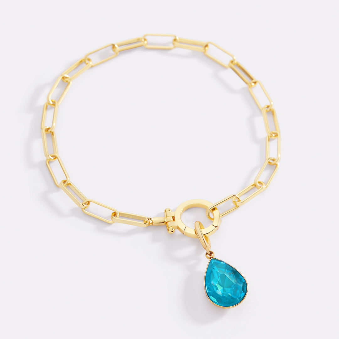 Mint Paperclip Bracelet & Teardrop Birthstone Charm