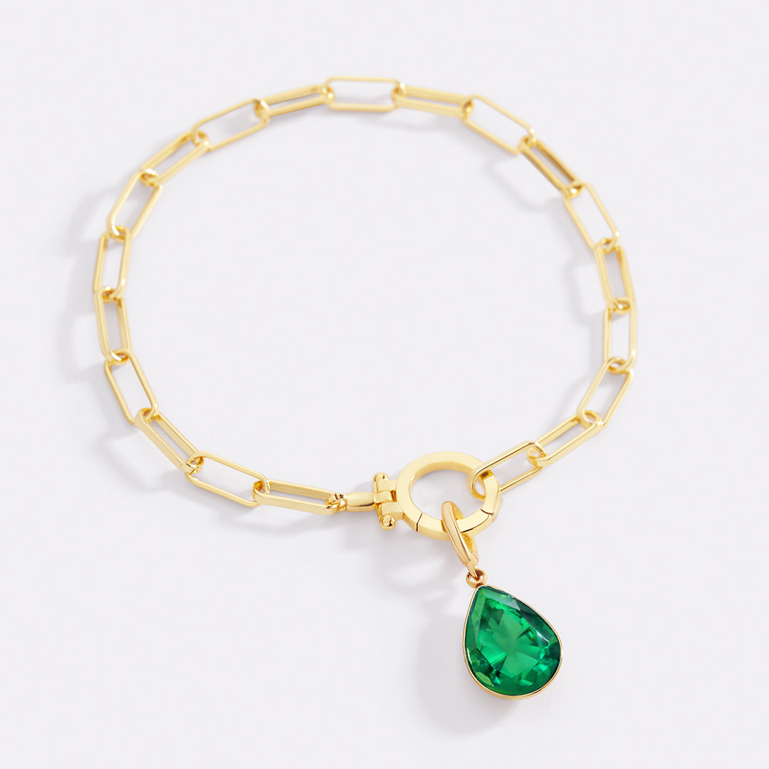 Mint Paperclip Bracelet & Teardrop Birthstone Charm