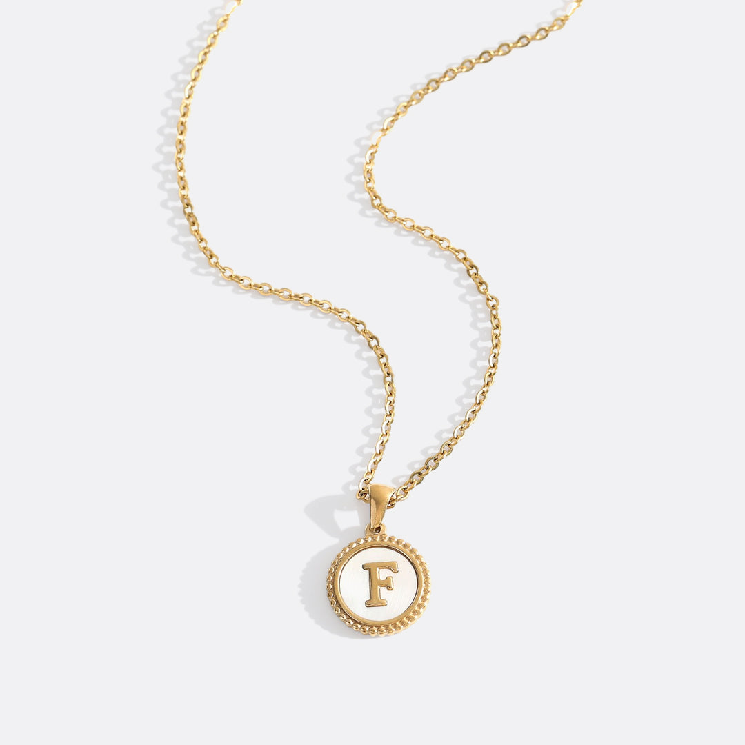 Mother of Pearl Disc Letter Necklace with Cable Chain