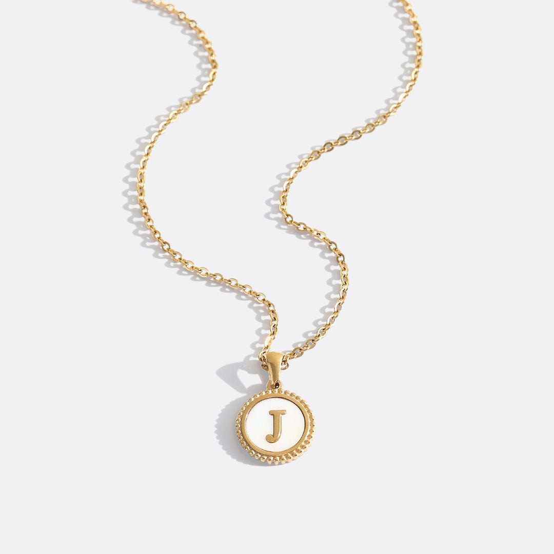 Mother of Pearl Disc Letter Necklace with Cable Chain