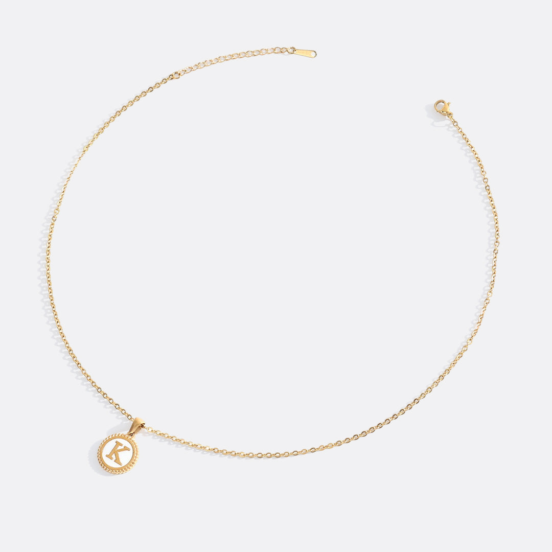 Mother of Pearl Disc Letter Necklace with Cable Chain