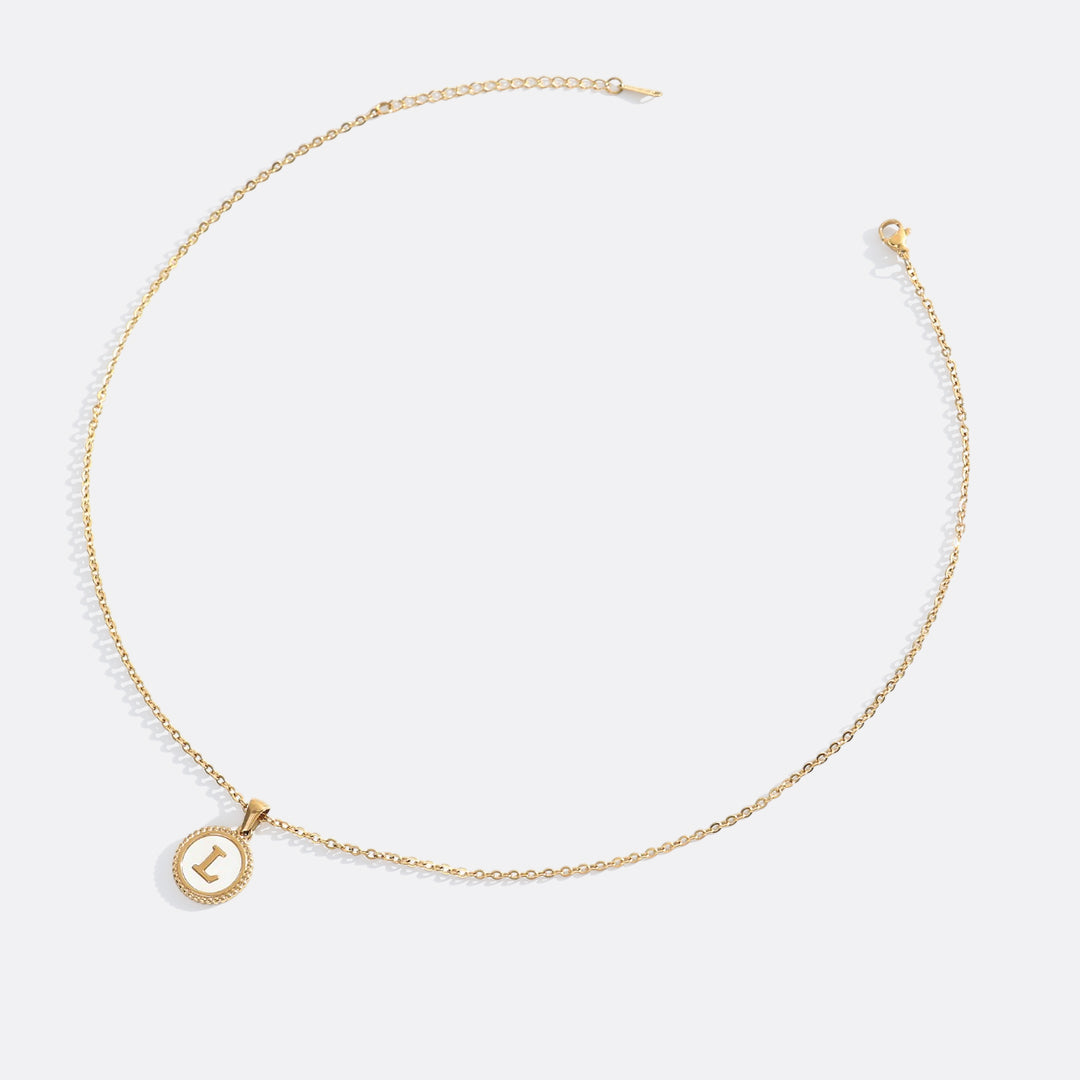 Mother of Pearl Disc Letter Necklace with Cable Chain