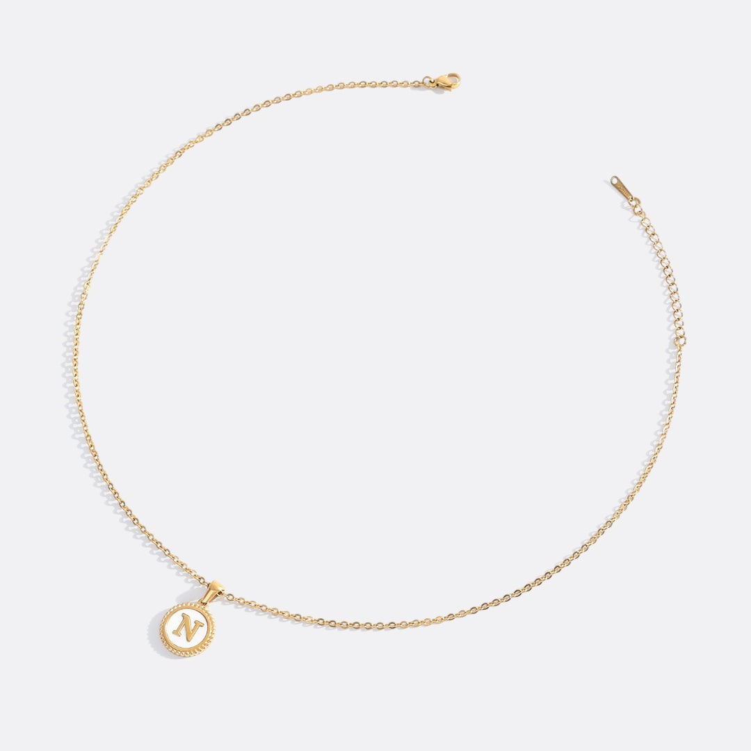 Mother of Pearl Disc Letter Necklace with Cable Chain