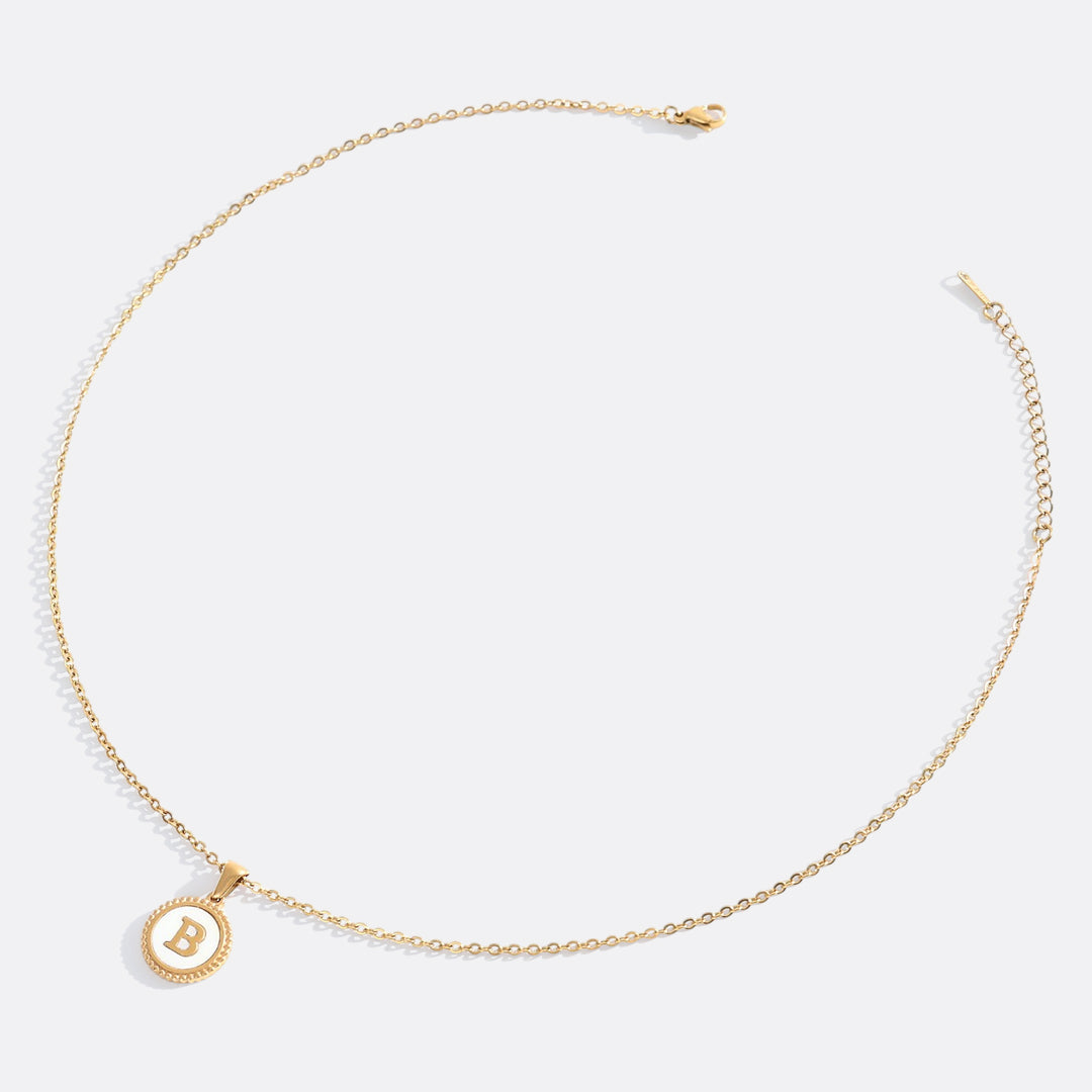 Mother of Pearl Disc Letter Necklace with Cable Chain