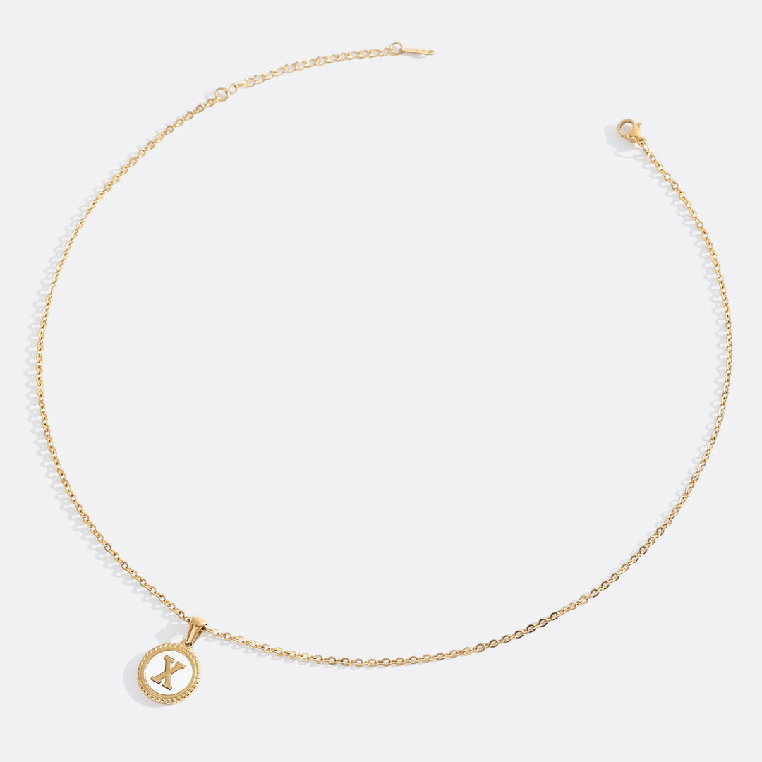 Mother of Pearl Disc Letter Necklace with Cable Chain