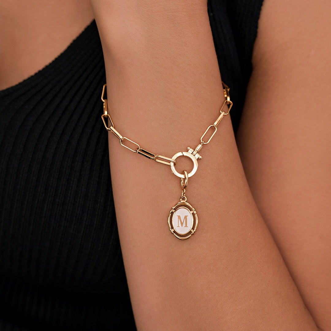 Mint Paperclip Bracelet with Vintage Initial Charm