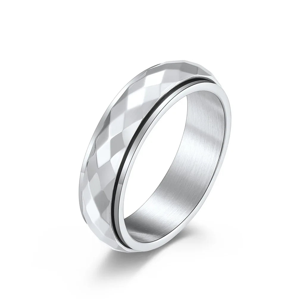 Stainless Steel Faceted Spinner Ring