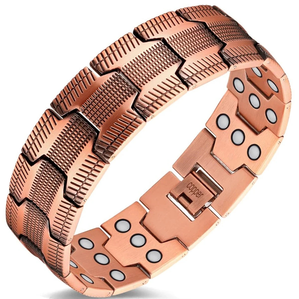 Trivora Energy Bracelet – Copper & Titanium Link Chain with Natural Stones
