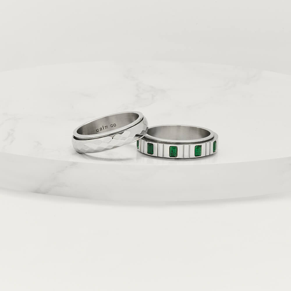 Silver Emerald Crystal Anxiety Ring
