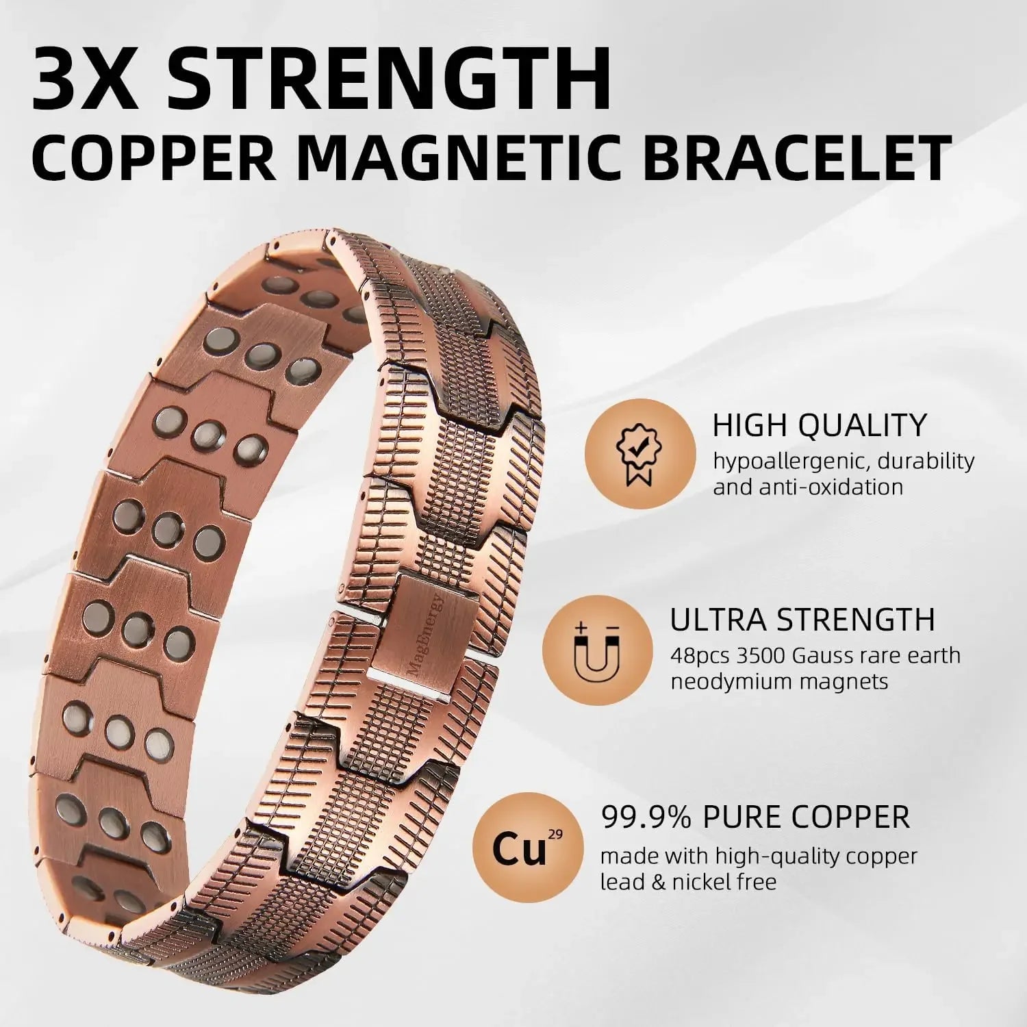 Trivora Energy Bracelet – Copper & Titanium Link Chain with Natural Stones