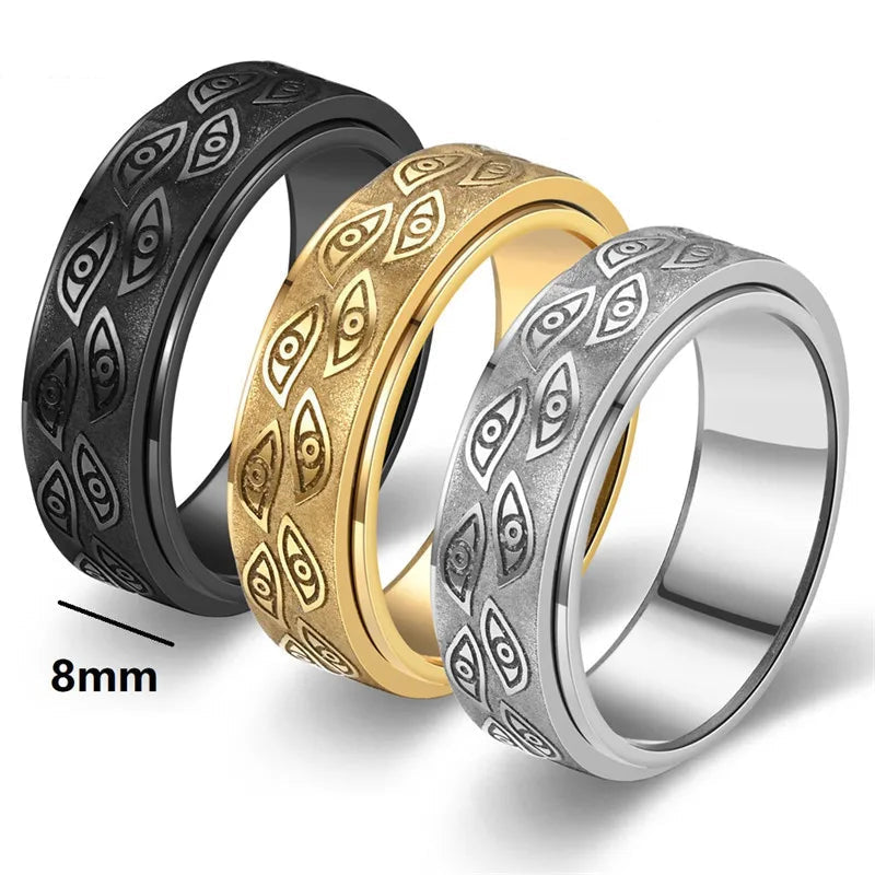 Vintage Carved Eyes Spinner Rings
