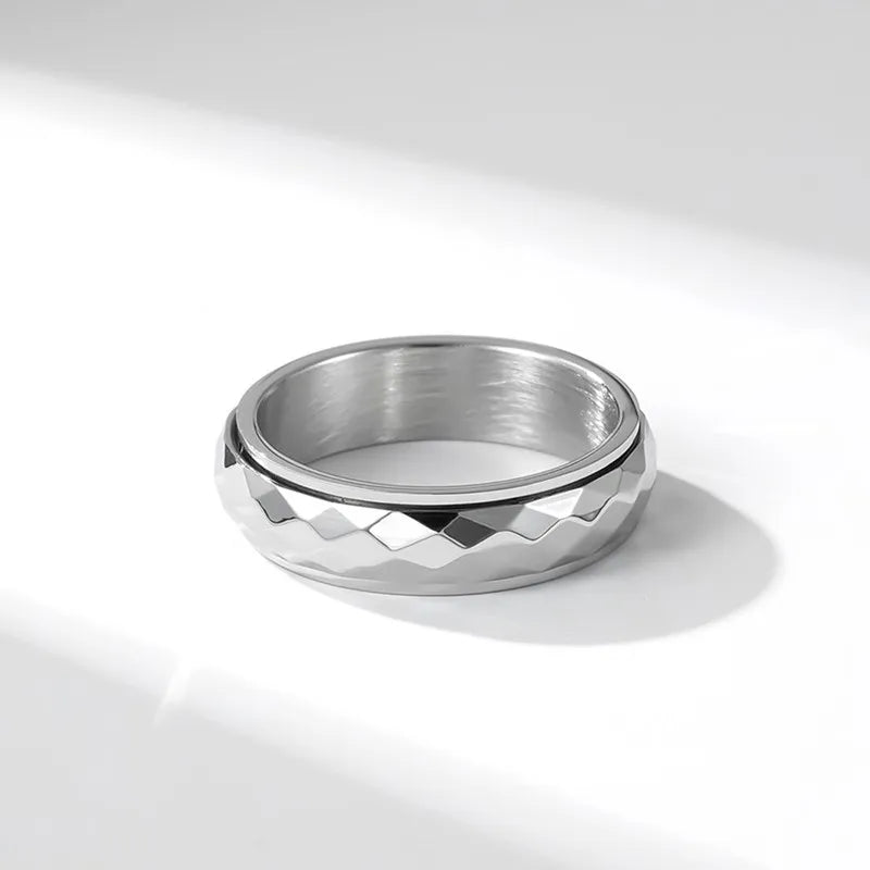 Stainless Steel Faceted Spinner Ring