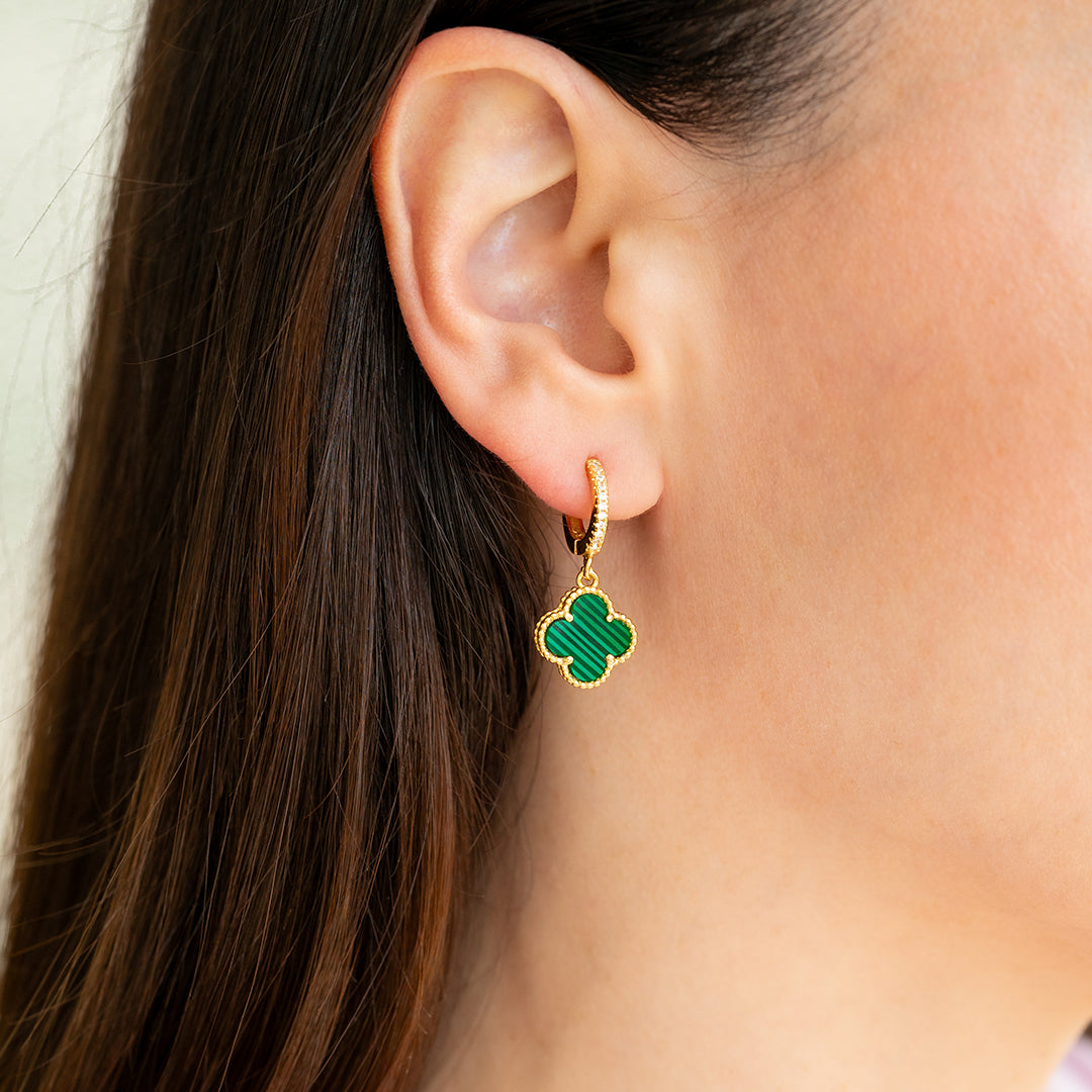 Pave Clover Drop Earrings