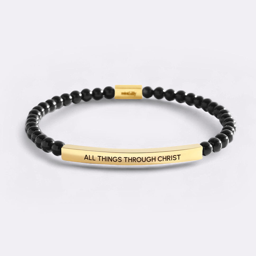 All Things Through Christ Gold Beaded Inspire Bracelet