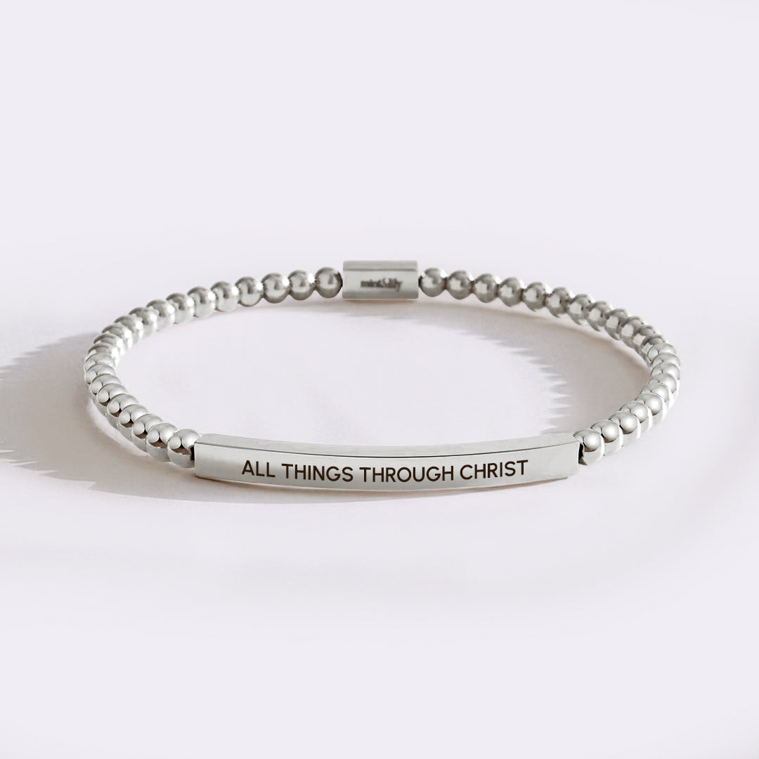 All Things Through Christ Silver Beaded Inspire Bracelet