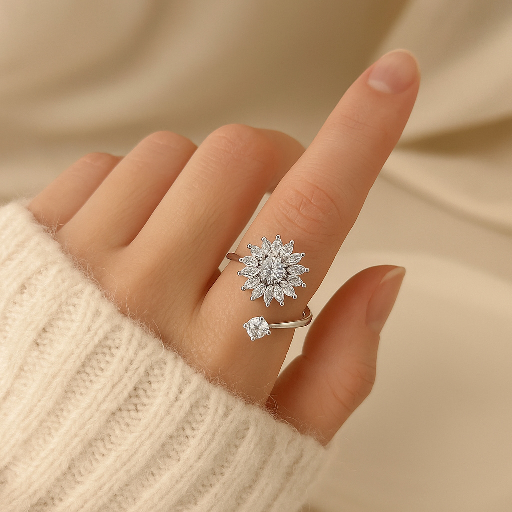 Sun Bloom™ – Gold & Silver Crystal Flower Ring