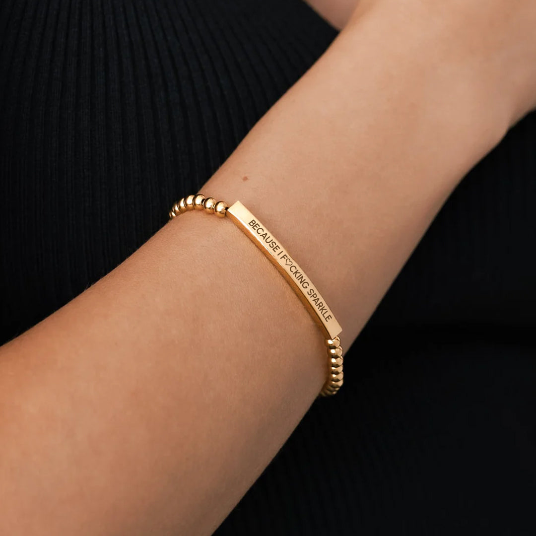 Because I Fing Sparkle Silver Beaded Inspire Bracelet