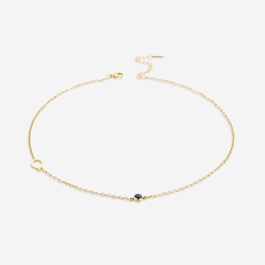 Initial Necklace with Birthstone Accent