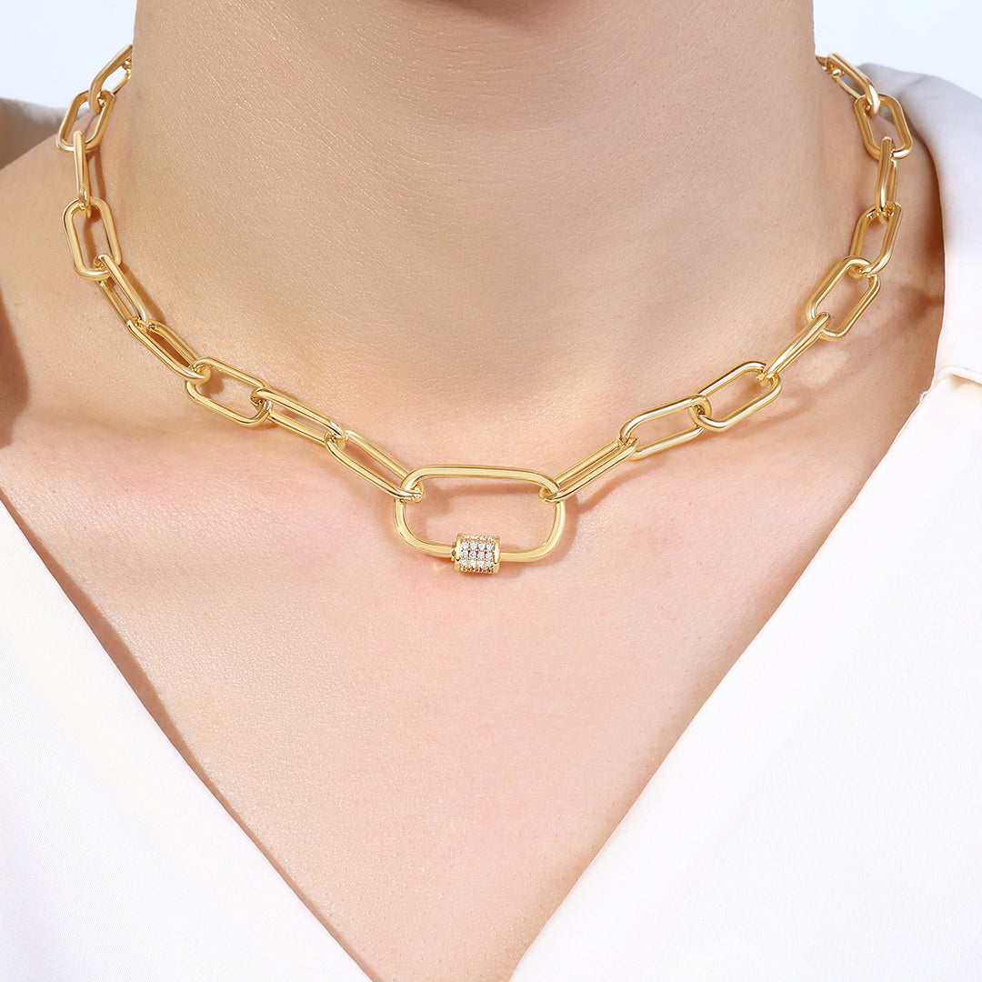 Link Chain Necklace with Pave Carabiner