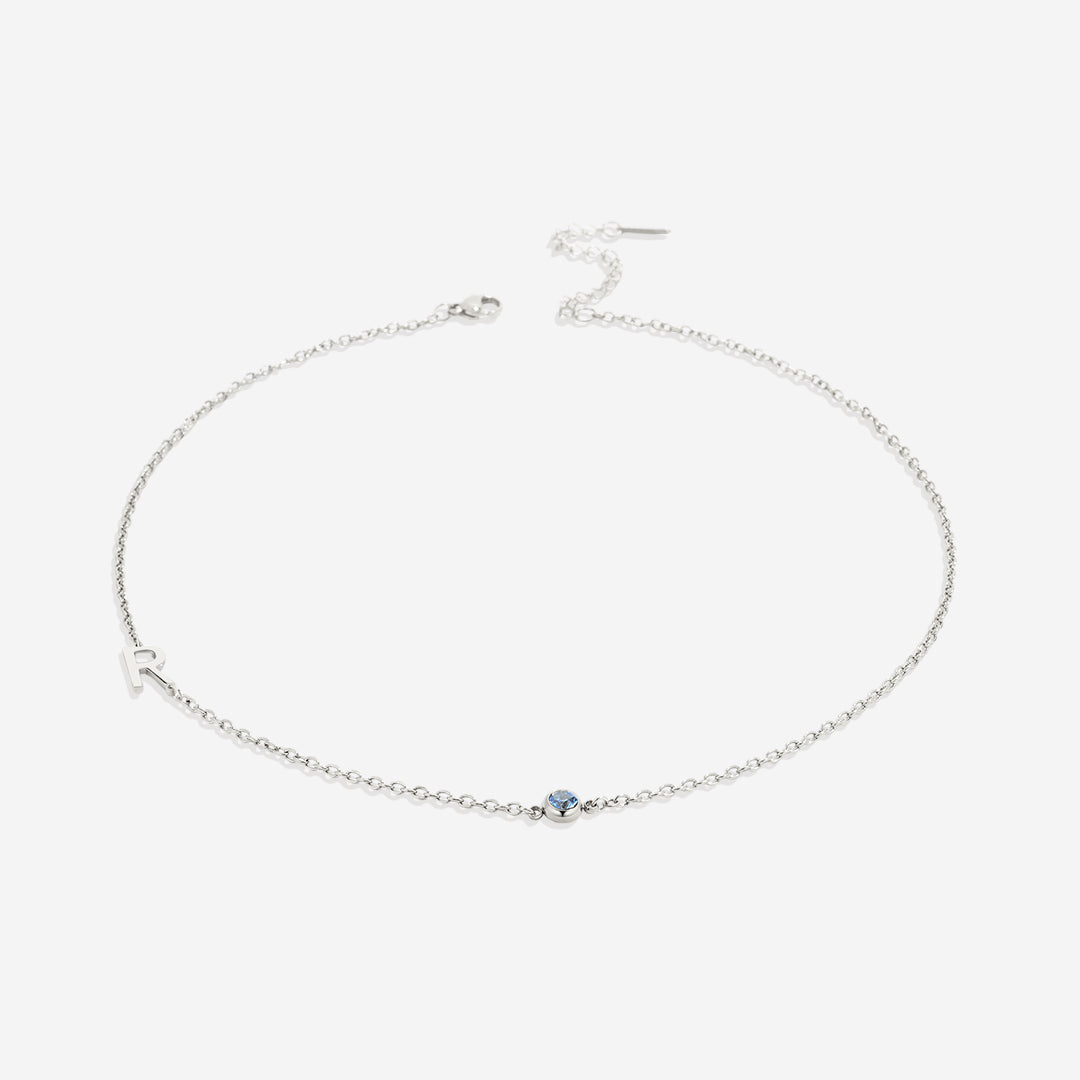Initial Necklace with Birthstone Accent