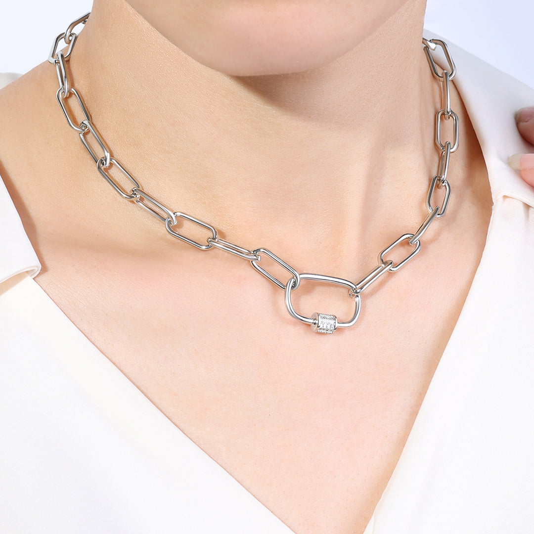 Link Chain Necklace with Pave Carabiner