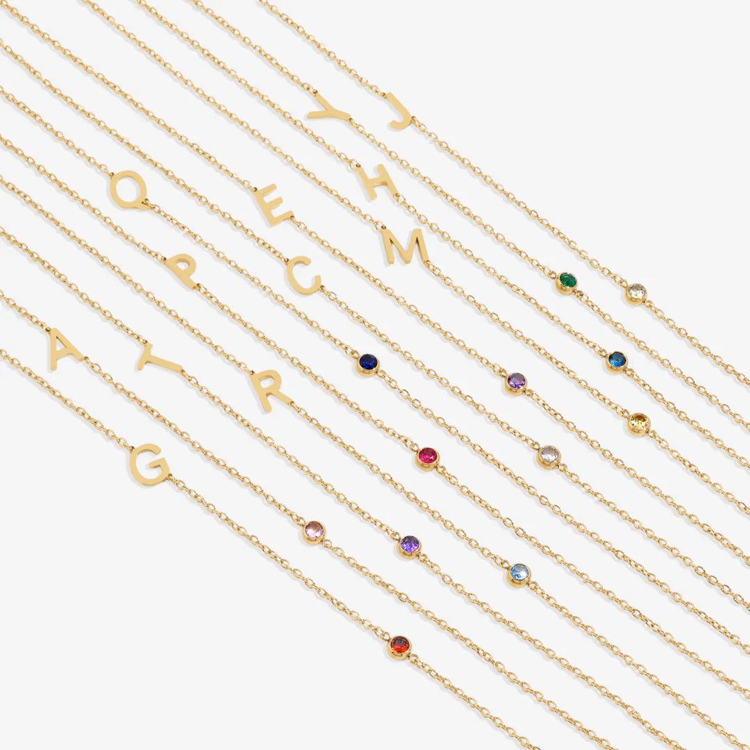 Initial Necklace with Birthstone Accent
