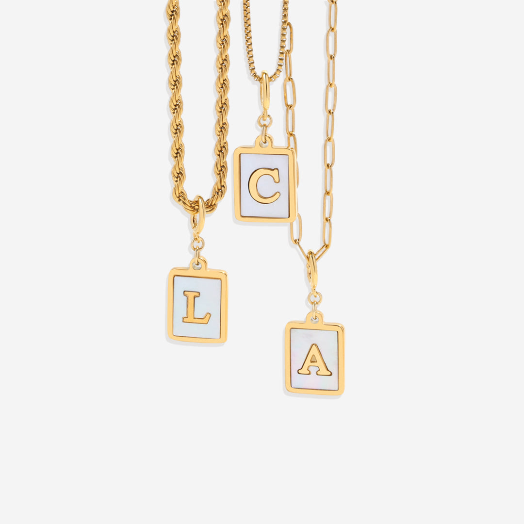 Mother of Pearl Card Initial Necklace