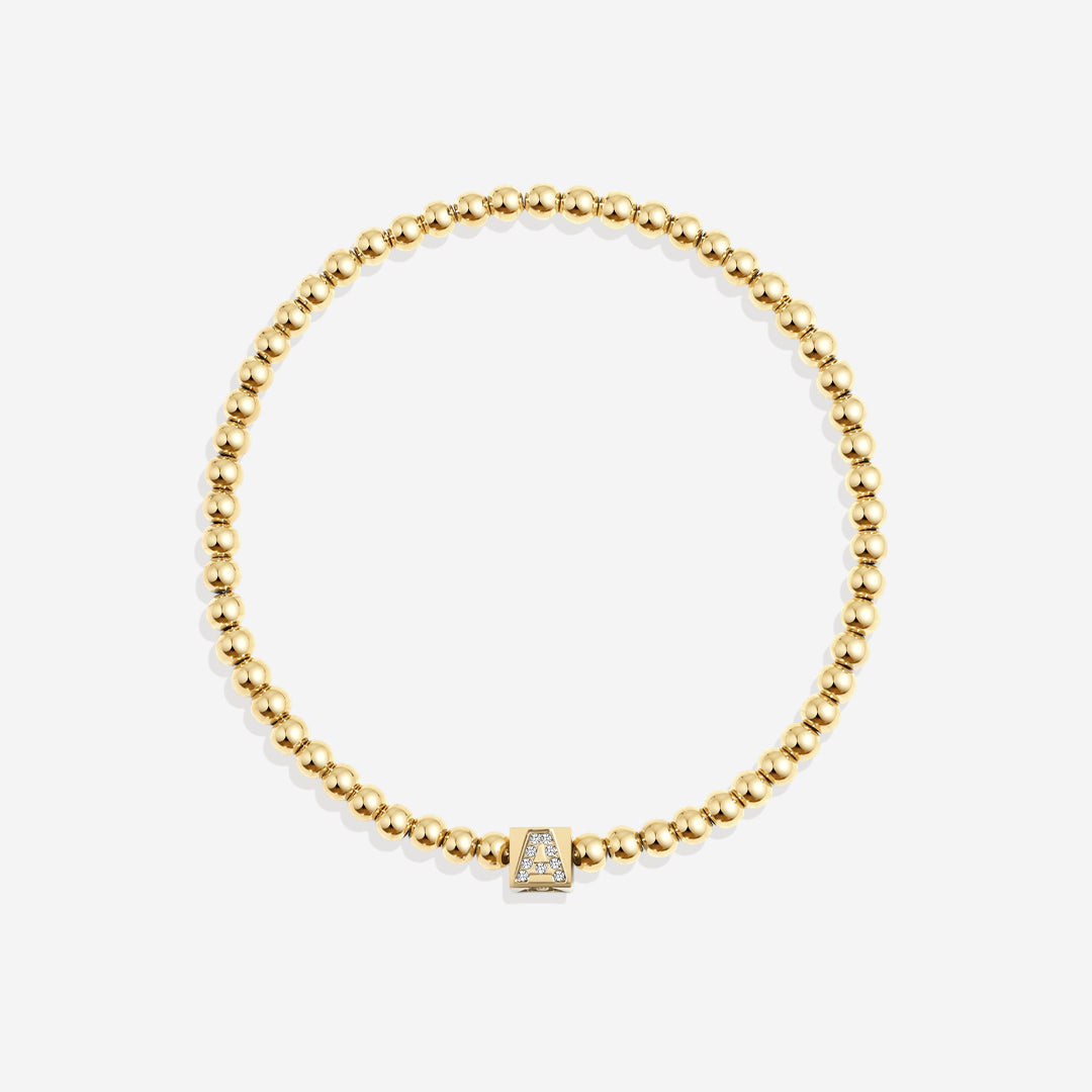 Gold Beaded Block Initial Bracelet