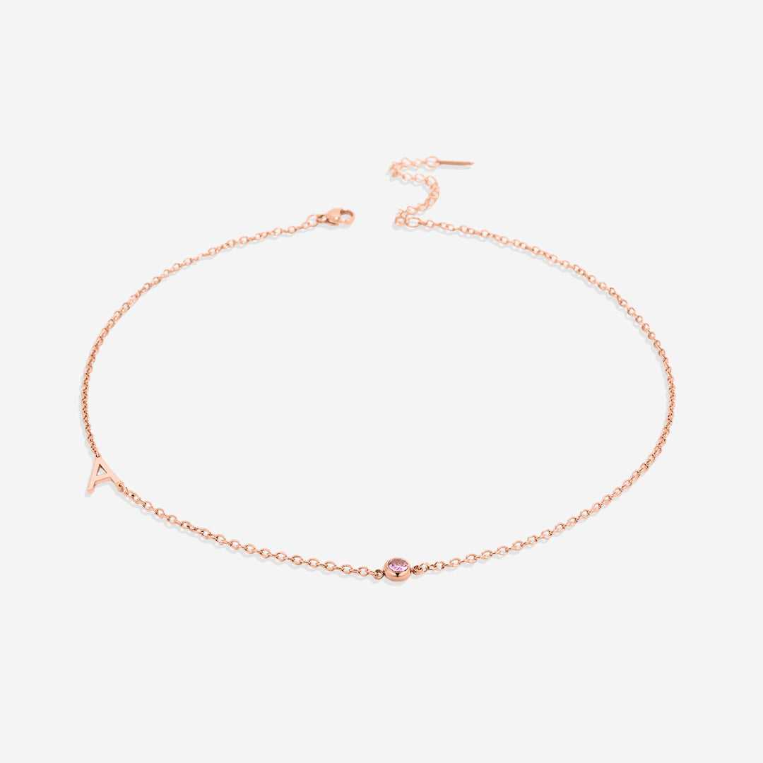 Initial Necklace with Birthstone Accent