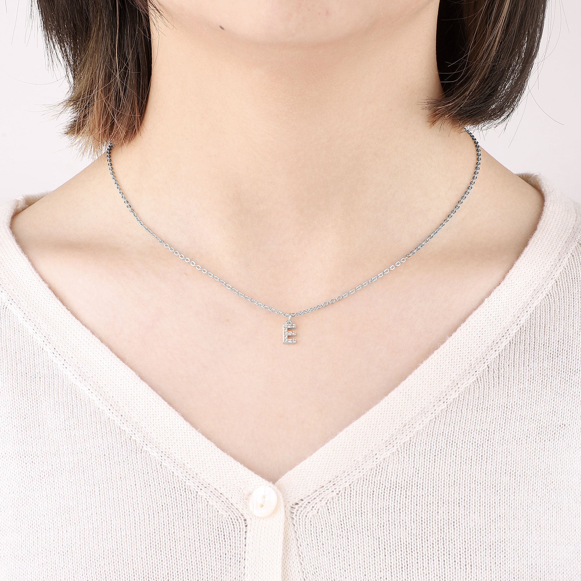 Sterling Silver Pavé Uppercase Initial Necklace