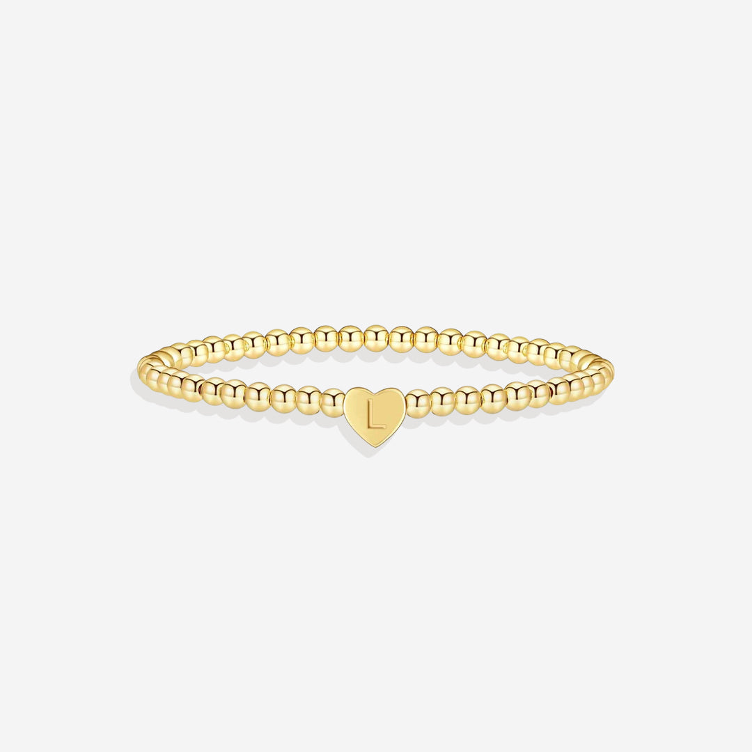 Gold Beaded Bracelet with Heart Initial