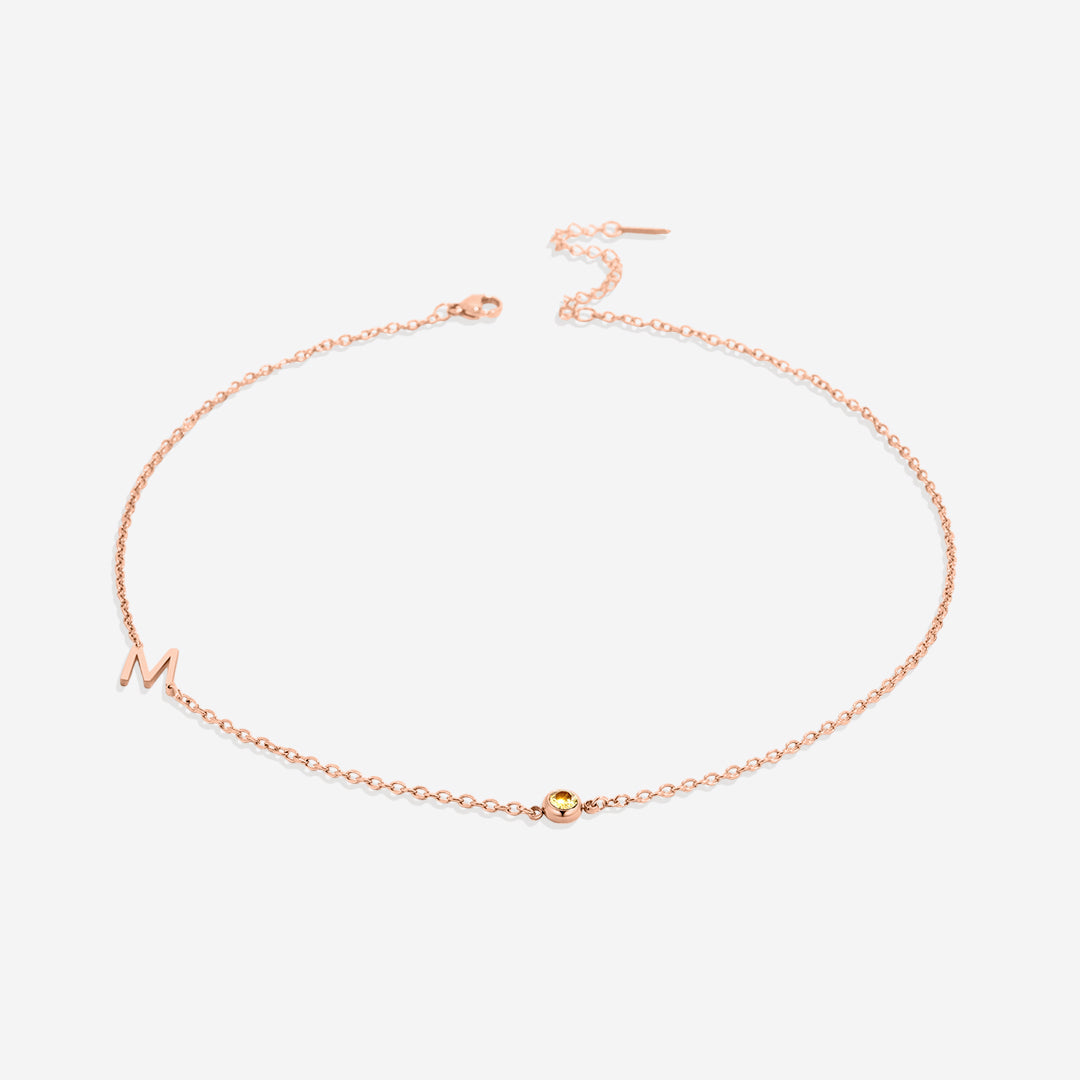 Initial Necklace with Birthstone Accent