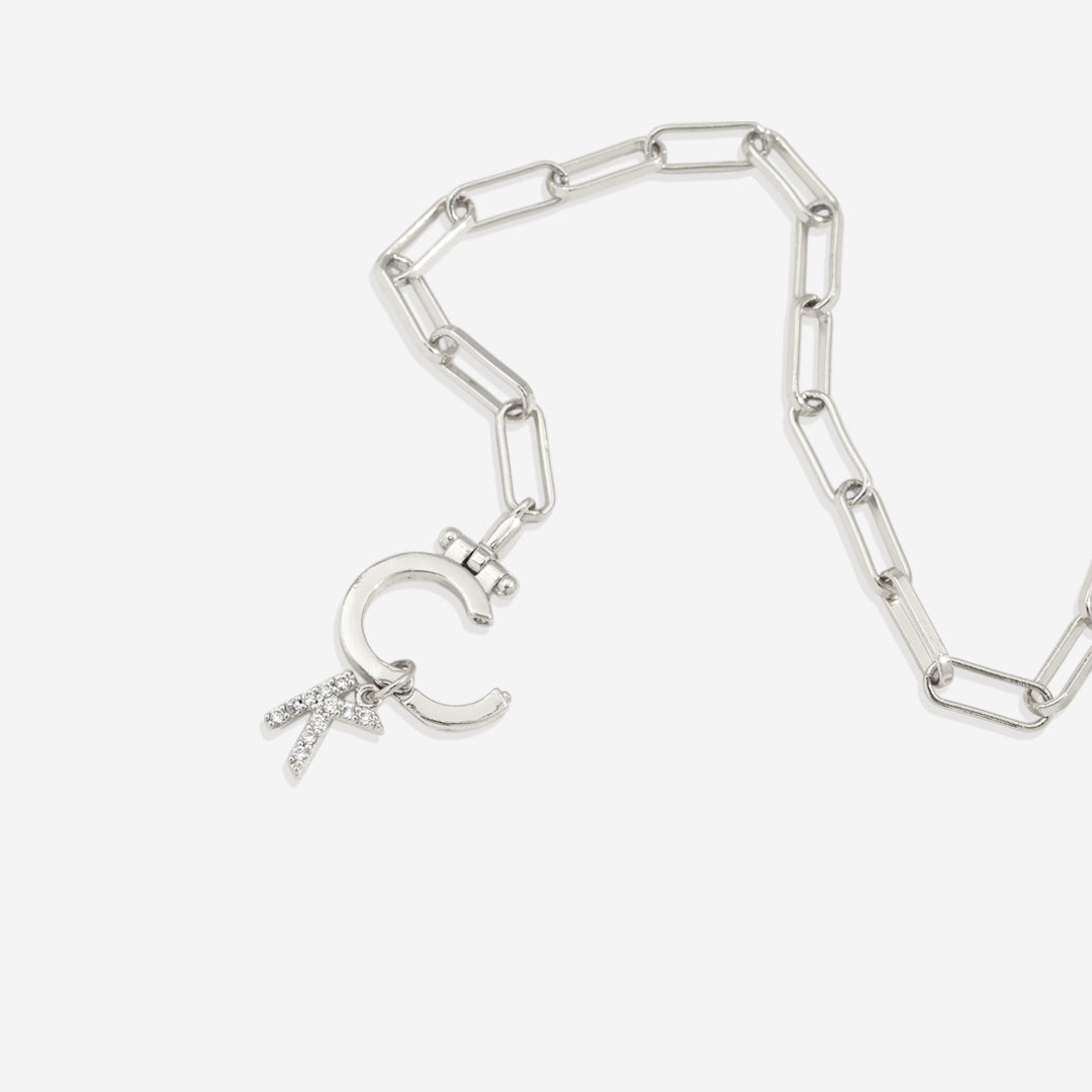 Mint Paperclip Bracelet with Pave Initial Charm