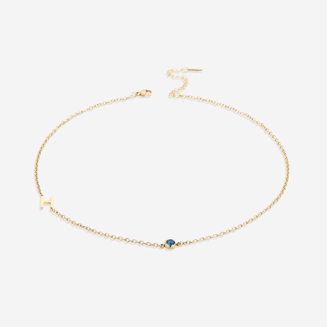 Initial Necklace with Birthstone Accent
