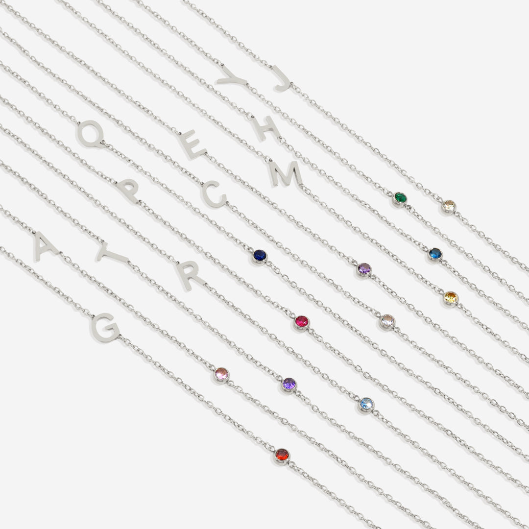 Initial Necklace with Birthstone Accent