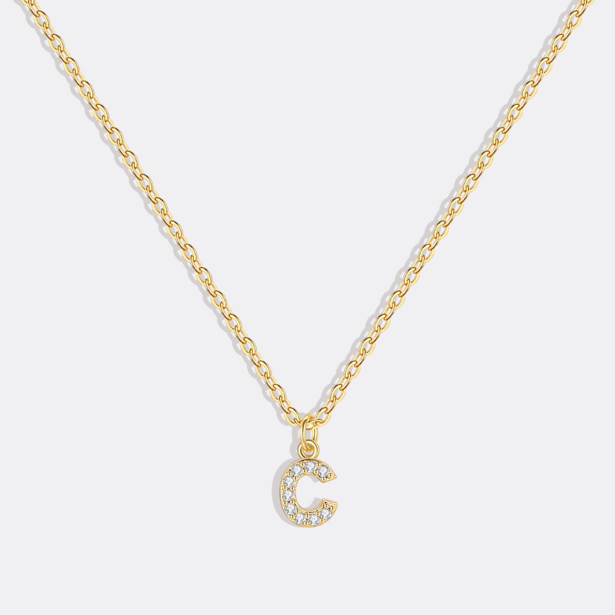 Gold Pavé Uppercase Initial Necklace