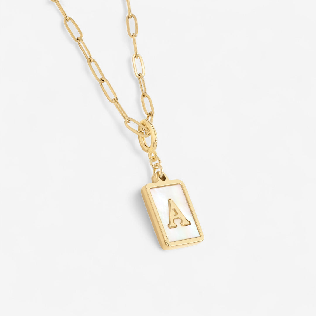 Mother of Pearl Card Initial Necklace