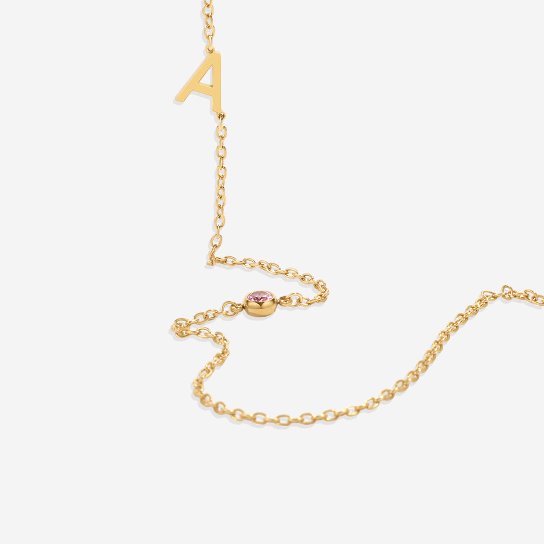 Initial Necklace with Birthstone Accent