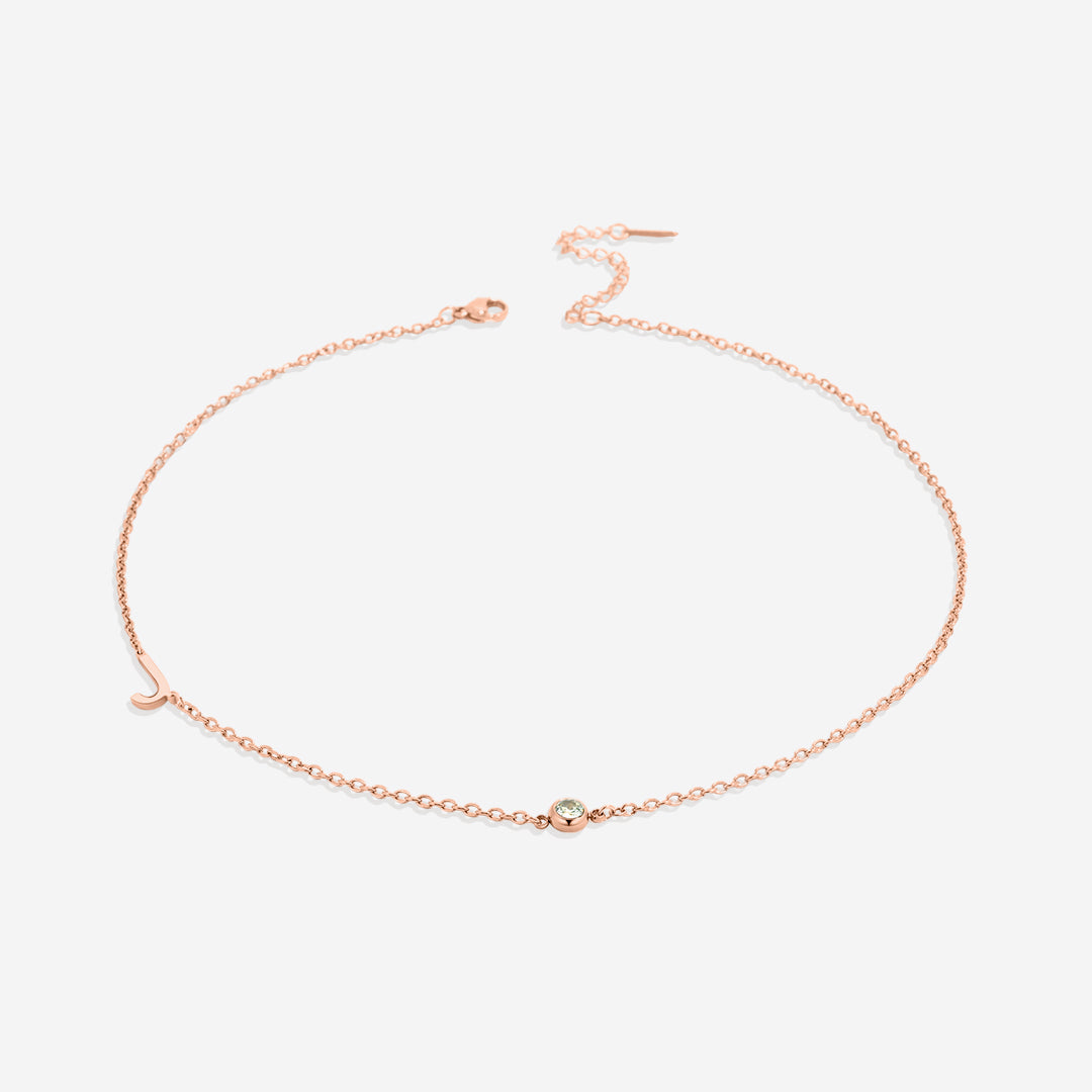 Initial Necklace with Birthstone Accent