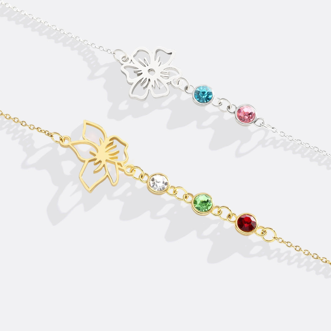 Personalized Birth Flower & Birthstones Bracelet September Morning Glory